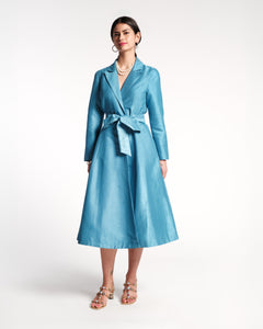 Lucille Wrap Dress Dupioni Blue - Frances Valentine