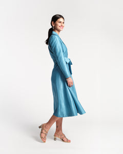 Lucille Wrap Dress Dupioni Blue - Frances Valentine