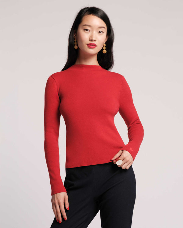 Marie Sweater w/Long Sleeve Solid Cotton Cotton Red Frances Valentine