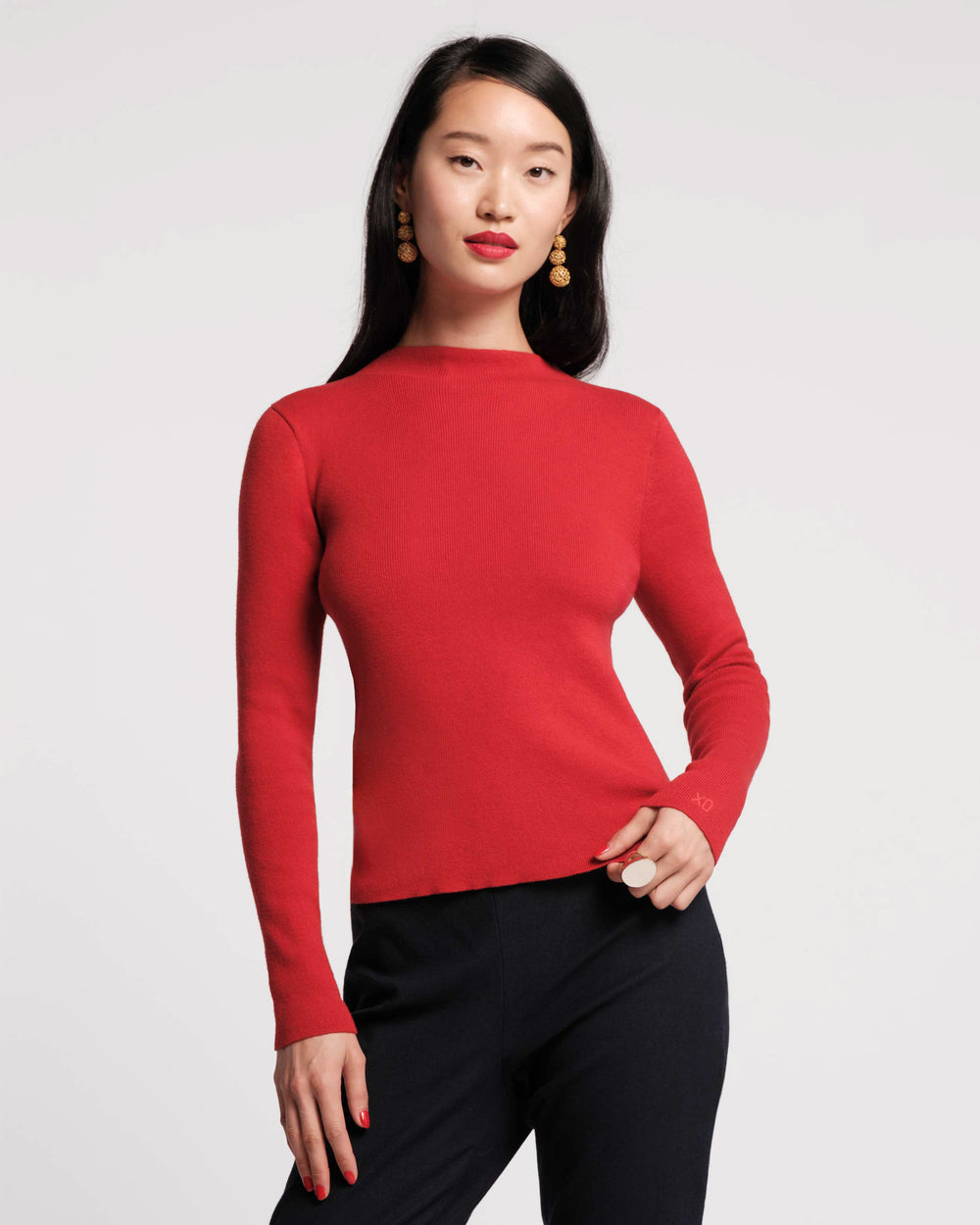Marie Long Sleeve Cotton Sweater - Red Sweater Frances Valentine
