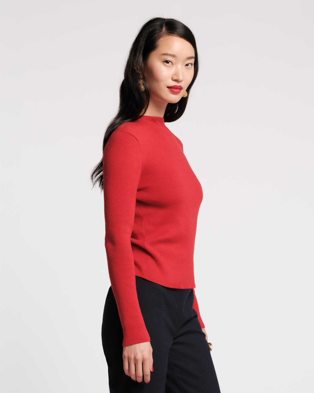Marie Sweater w/Long Sleeve Solid Cotton Cotton Red Frances Valentine