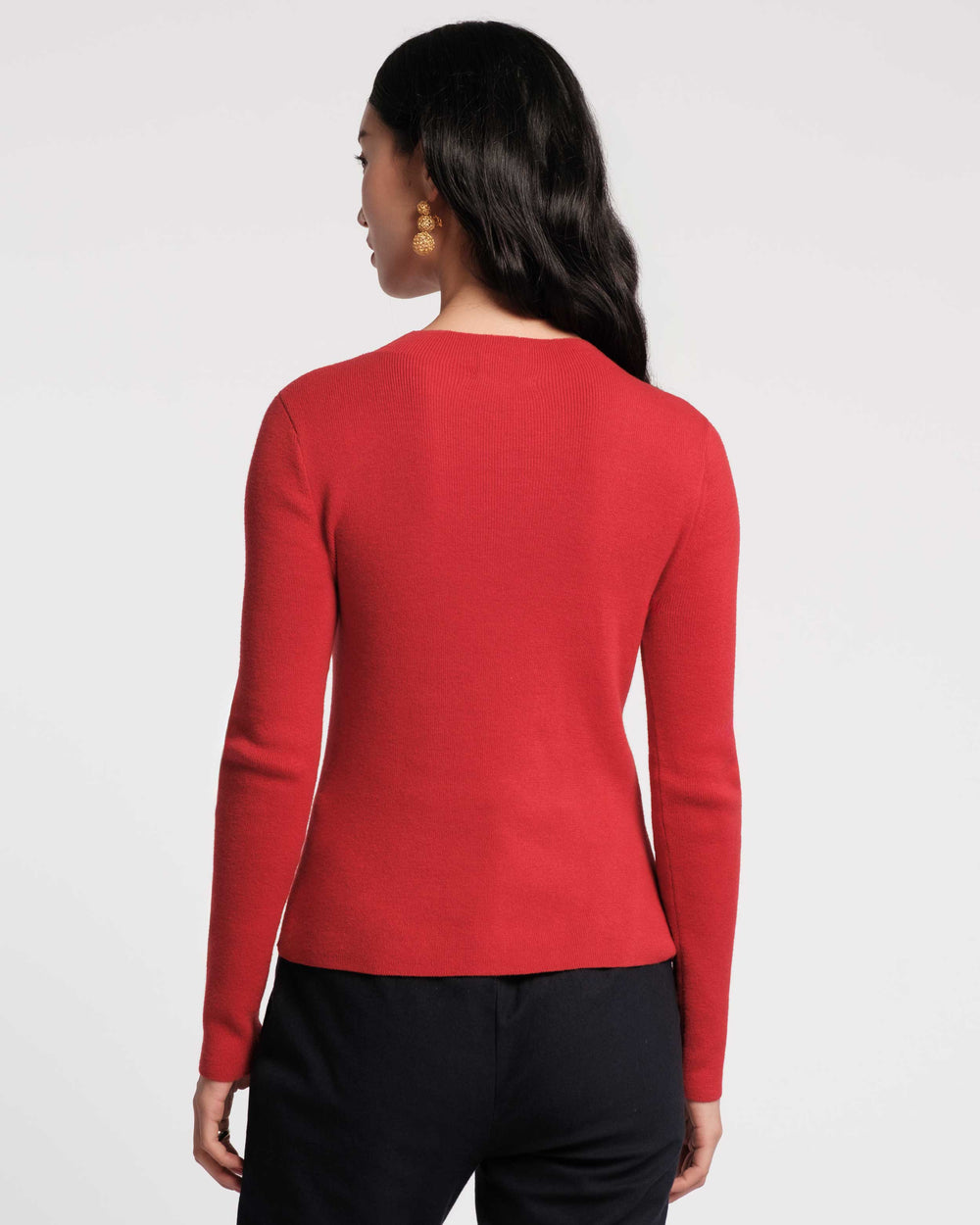 Marie Sweater w/Long Sleeve Solid Cotton Cotton Red Frances Valentine