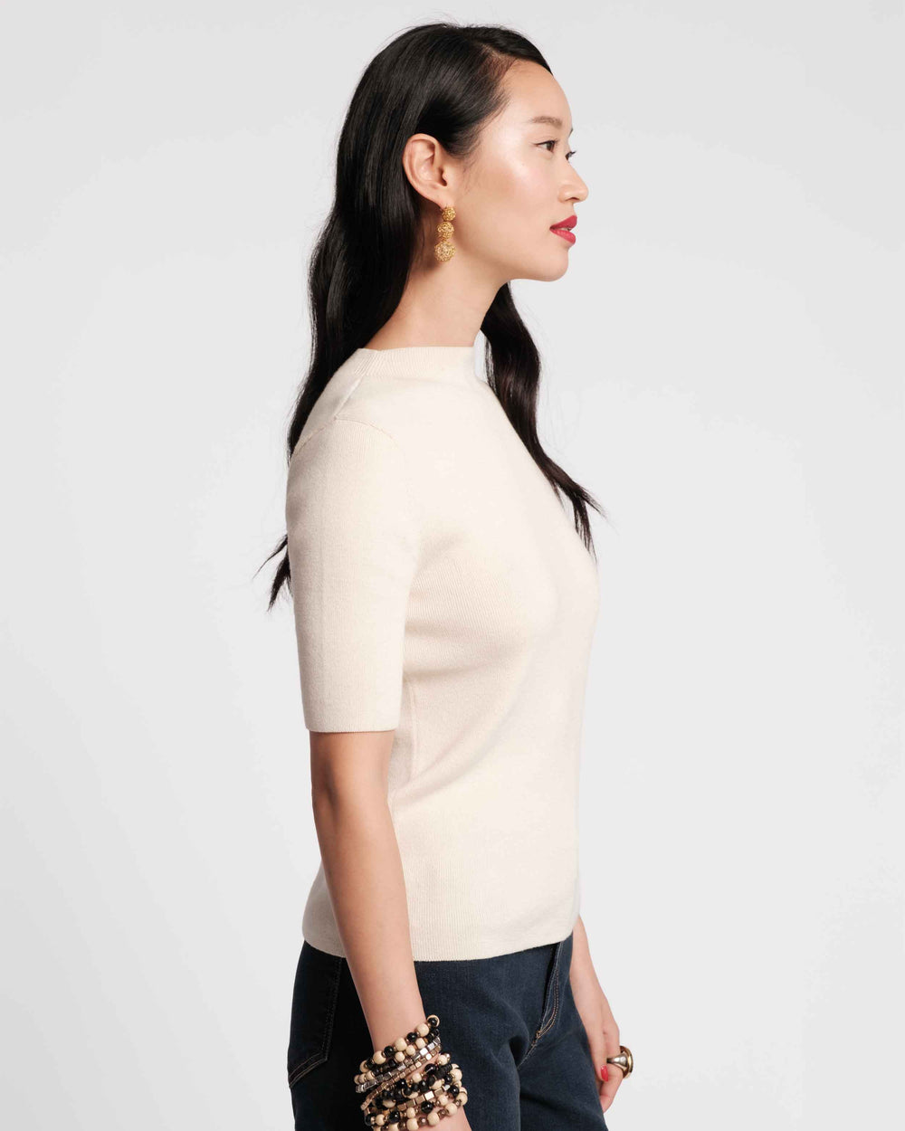 Marie Cotton Short Sleeve Sweater - Black - Frances Valentine