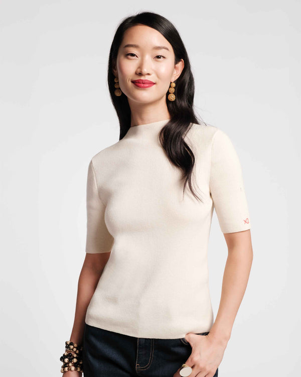 Marie Cotton Short Sleeve Sweater - Black - Frances Valentine