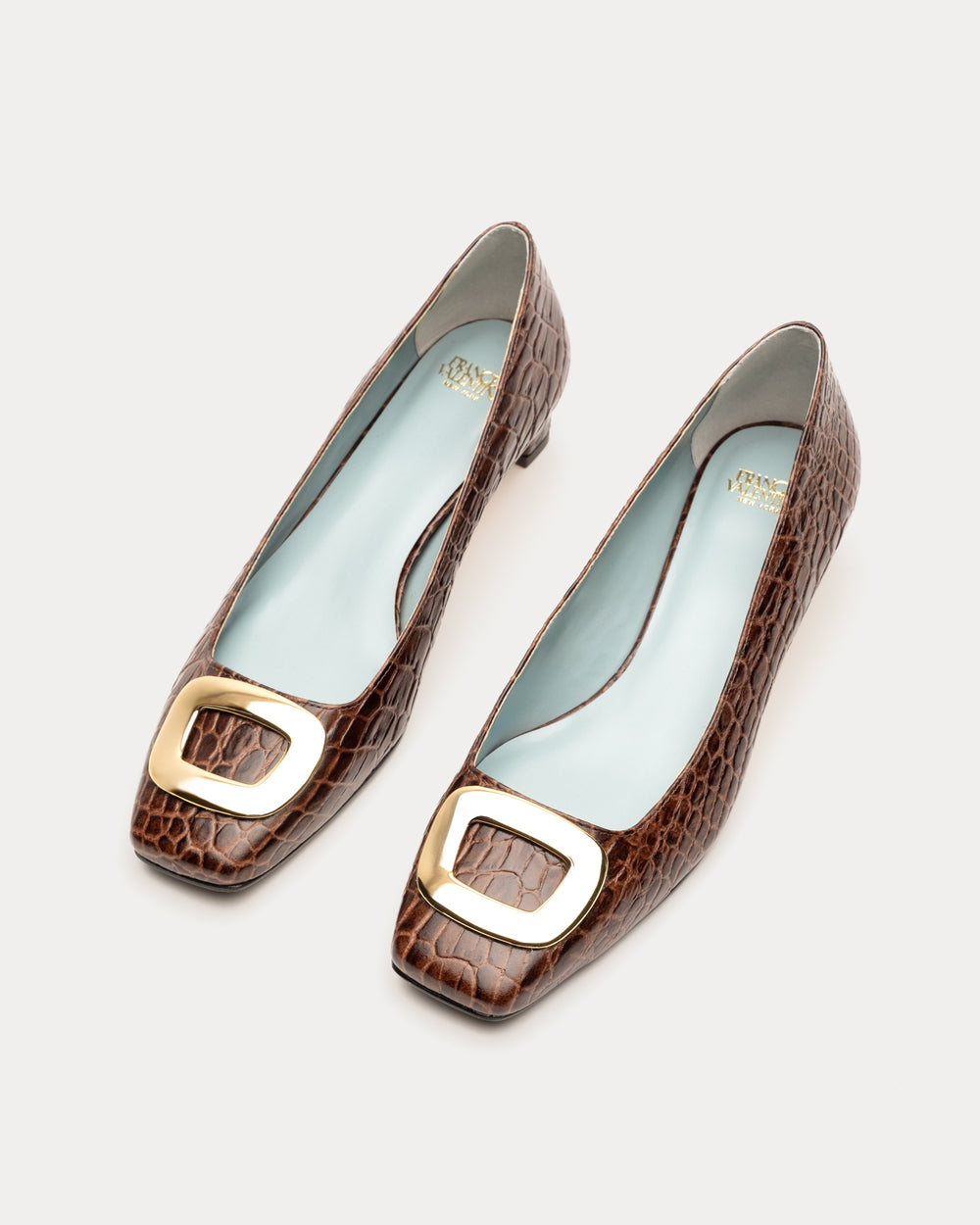 Mary Mini Block Heel Croc Embossed - Brown - Frances Valentine
