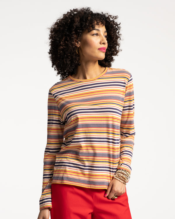 Long Sleeve Tee Shirt Regatta Stripe Navy Yellow - Frances Valentine