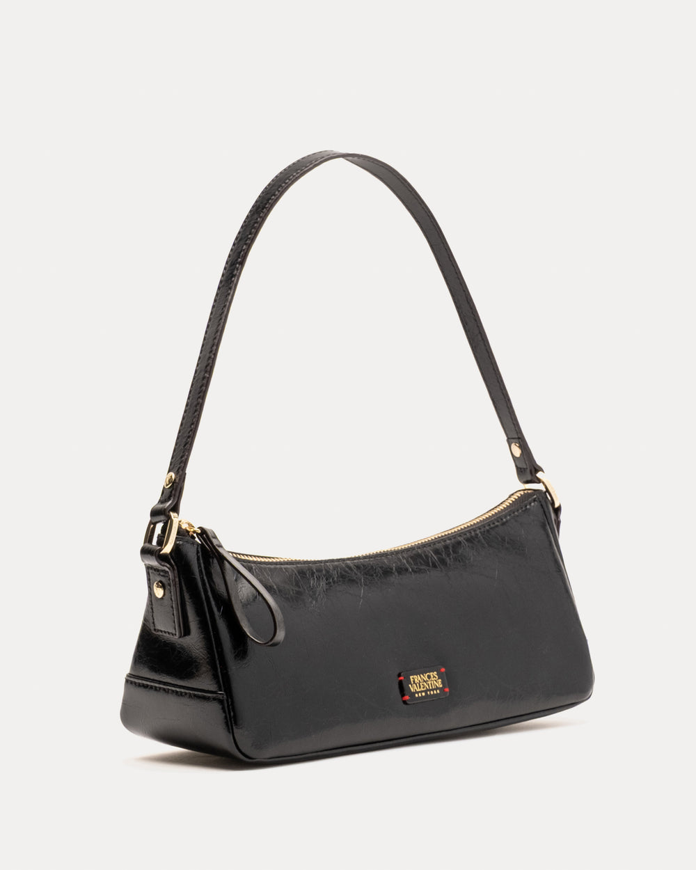 Mia Mini Shoulder Bag - Crinkled Leather Black Shoulder Bag Frances Valentine