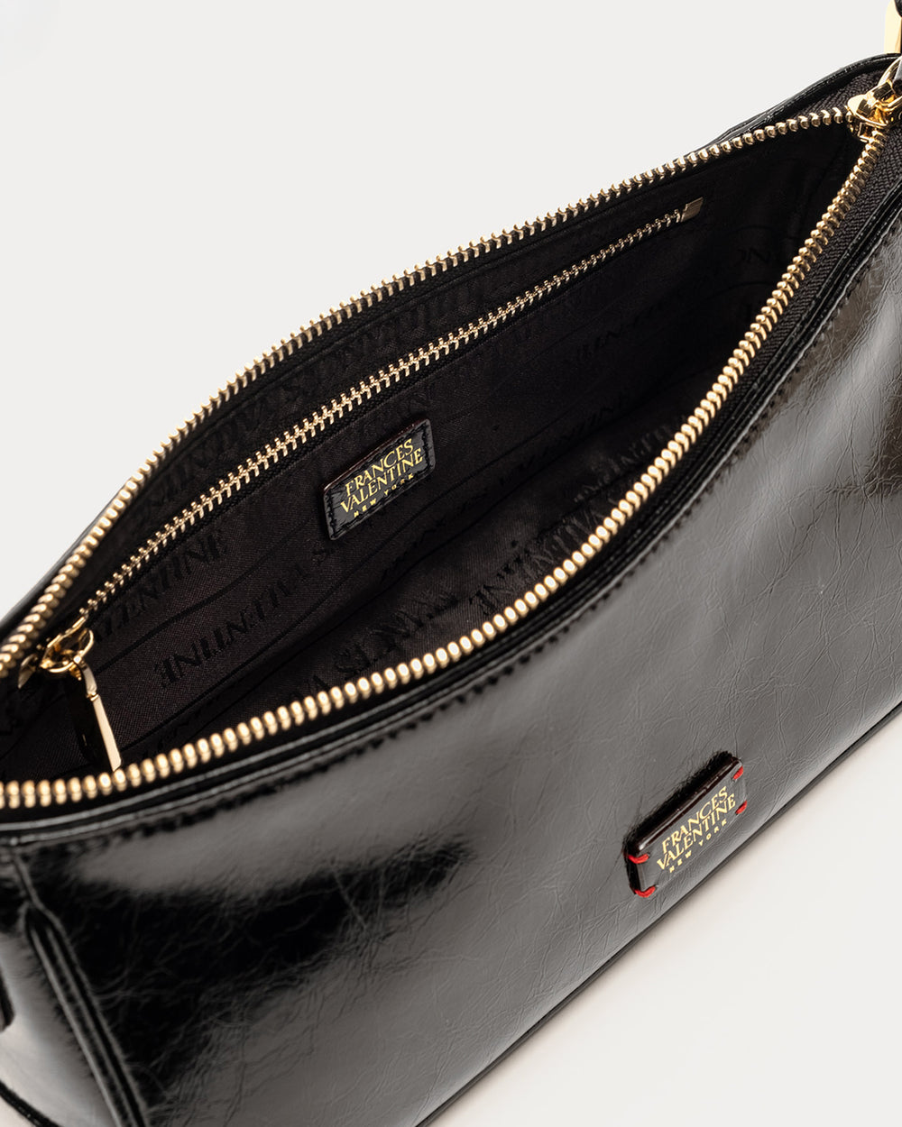 Mia Mini Shoulder Bag - Crinkled Leather Black Shoulder Bag Frances Valentine