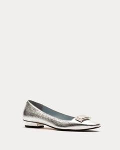 Midge Flat Metallic Leather Silver - Frances Valentine