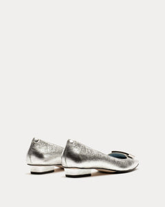 Midge Flat Metallic Leather Silver - Frances Valentine