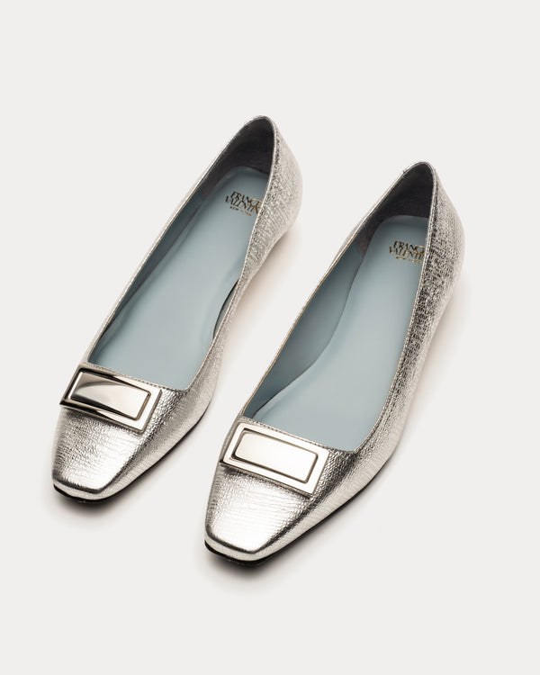 Midge Flat - Crinkled Leather Silver - Frances Valentine