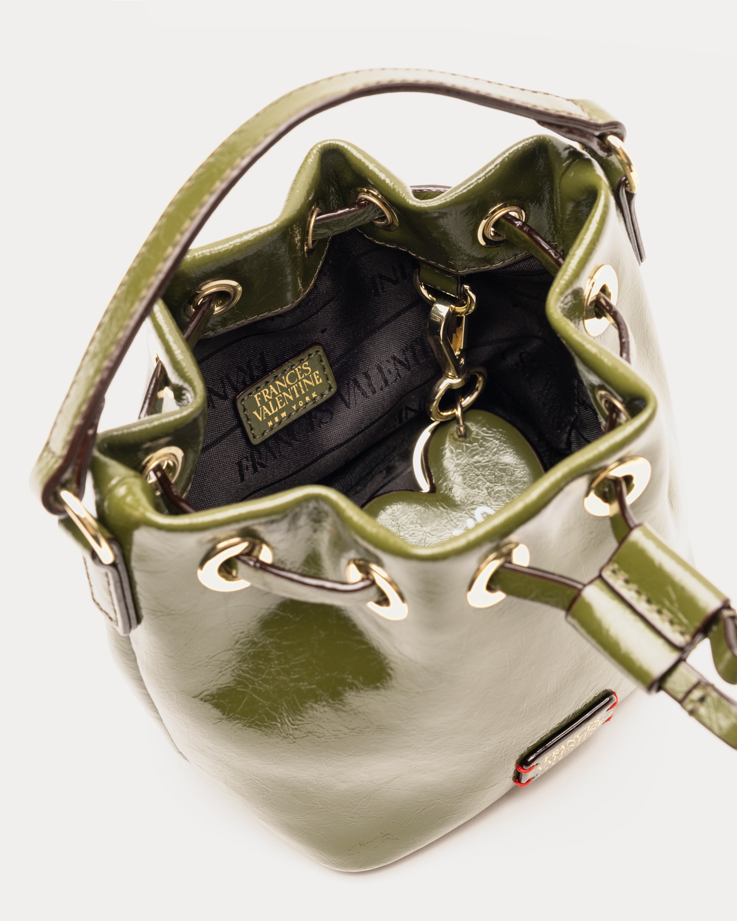 Minnie Bucket - Crinkled Leather Olive – Frances Valentine