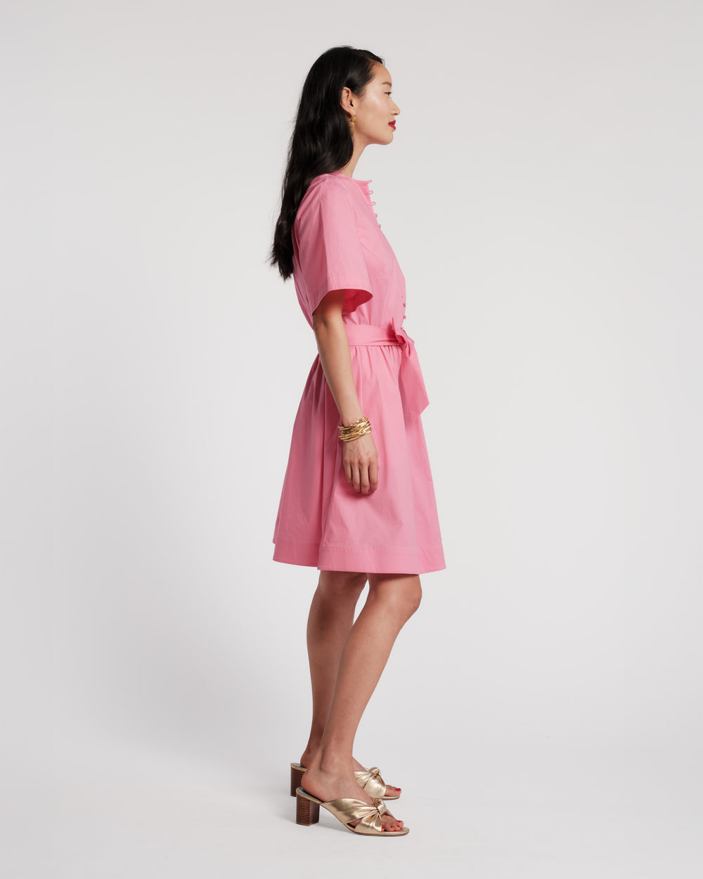 Nancy Dress Solid Poplin Cotton Blend Pink Frances Valentine