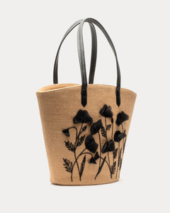 Jute Tote w/ Flower Embroidery Natural Black - Frances Valentine