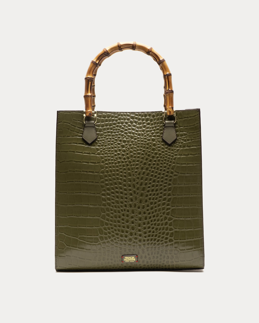 Nan Tote - Croc Emboss Leather Olive Tote Bag Frances Valentine
