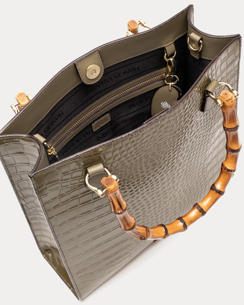 Nan Tote - Croc Emboss Leather Olive Tote Bag Frances Valentine