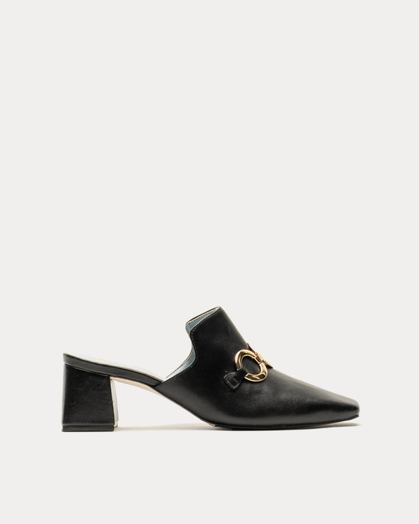 Natty Mule - Snake Emboss Leather Black - Frances Valentine