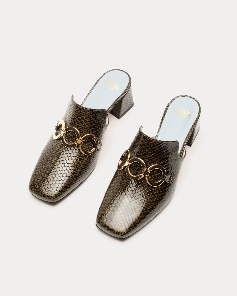 Natty Mule - Snake Emboss Leather Olive - Frances Valentine