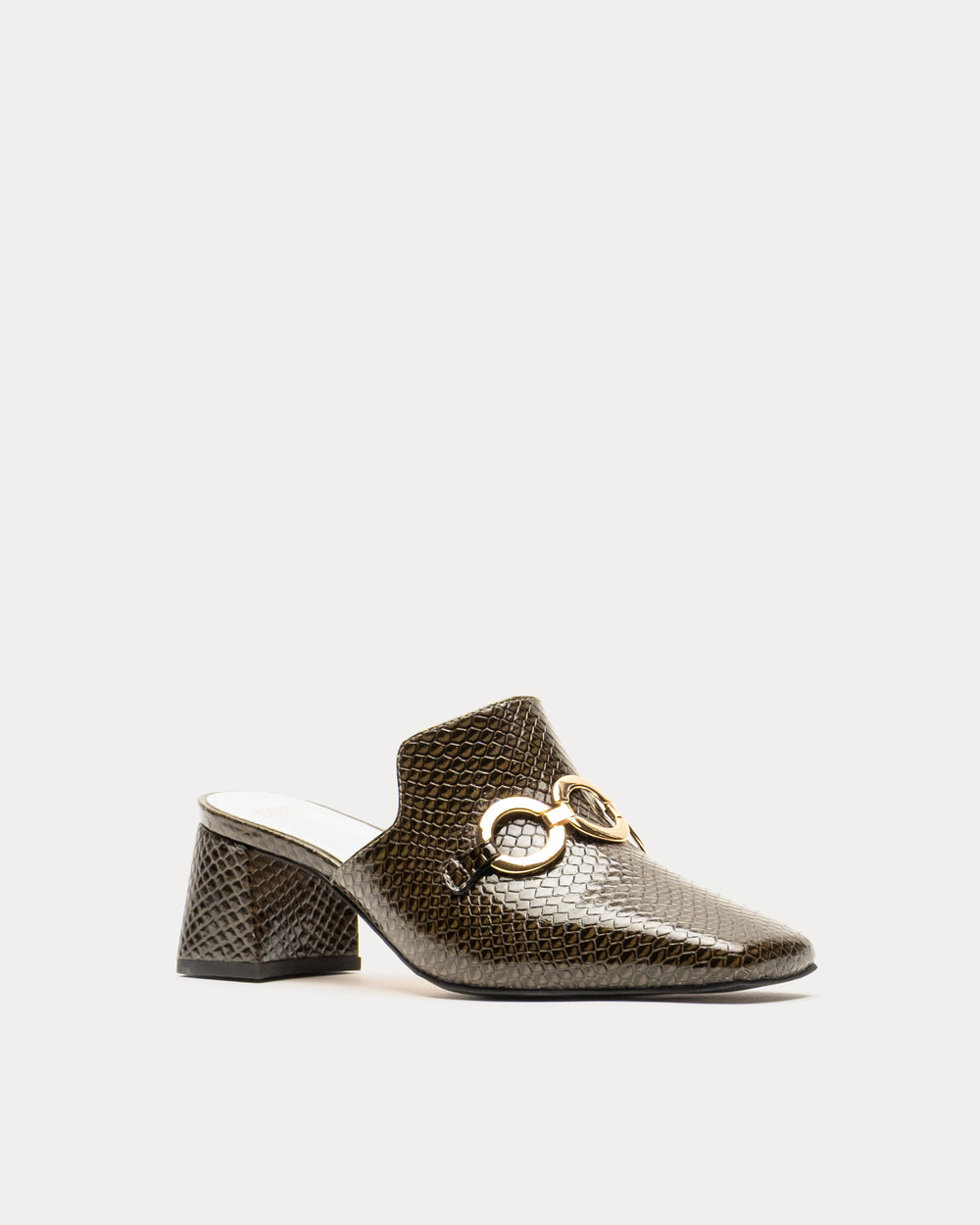 Natty Mule - Snake Emboss Leather Olive - Frances Valentine