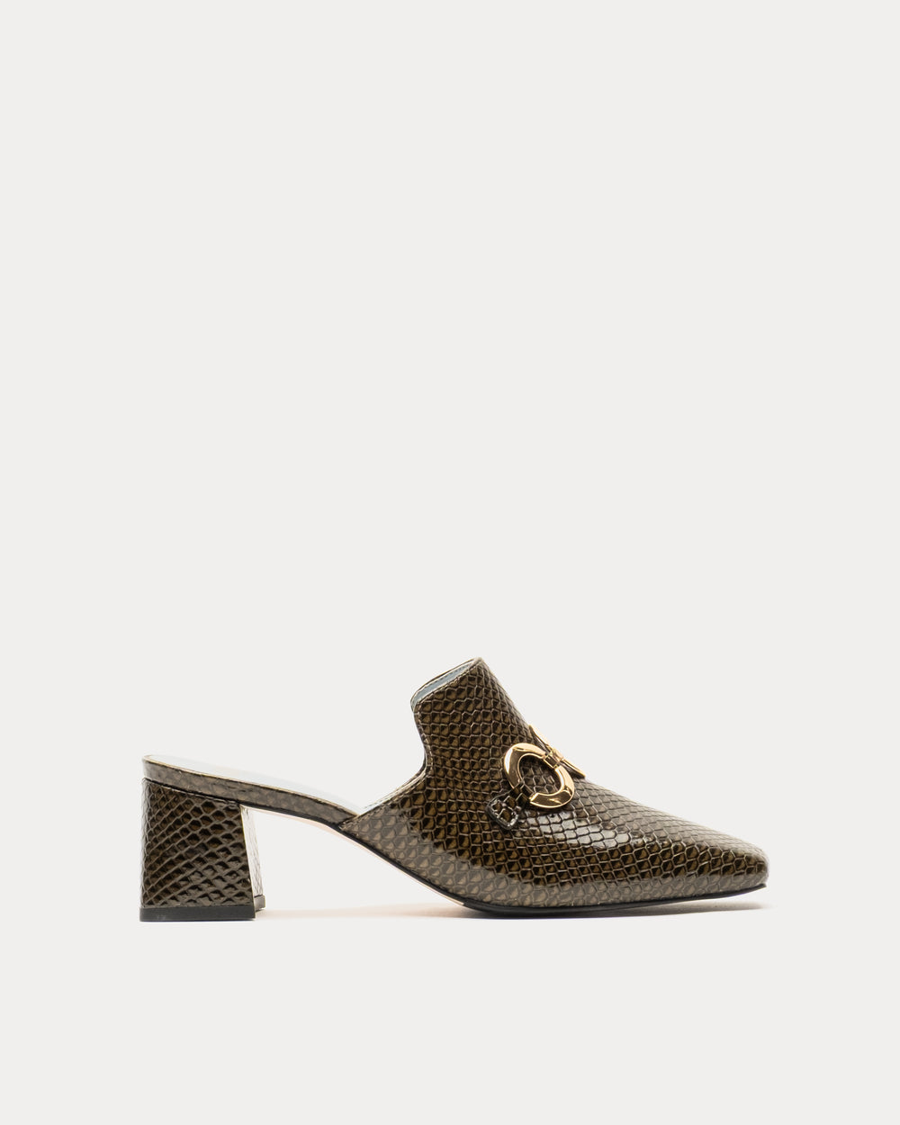Natty Mule - Snake Emboss Leather Olive - Frances Valentine