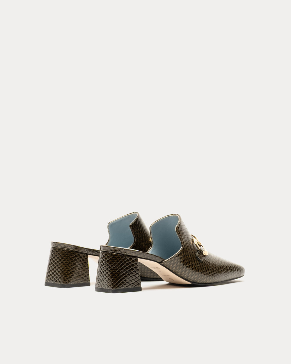 Natty Mule - Snake Emboss Leather Olive - Frances Valentine