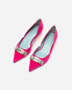 Paula Mini Block Heel Velvet Pink - Frances Valentine