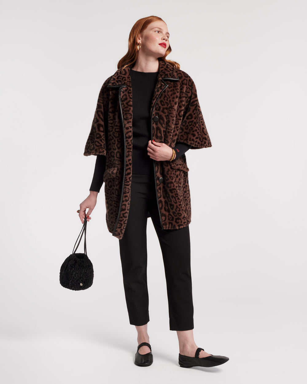 Nico Poncho - Jaguar Faux Fur Black - Frances Valentine