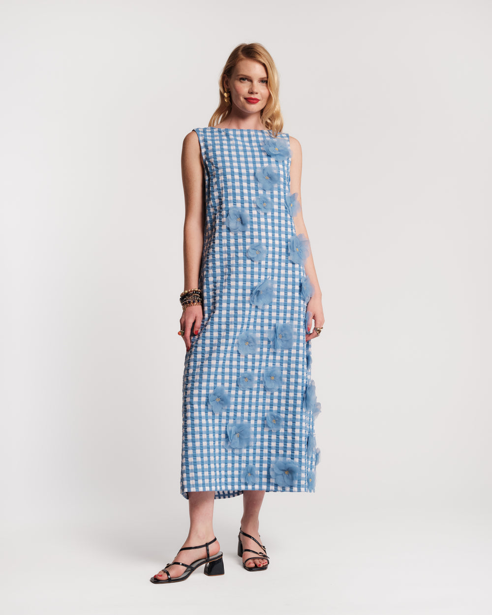 Origami Dress Gingham Cotton Poplin Blue/Oyster Frances Valentine