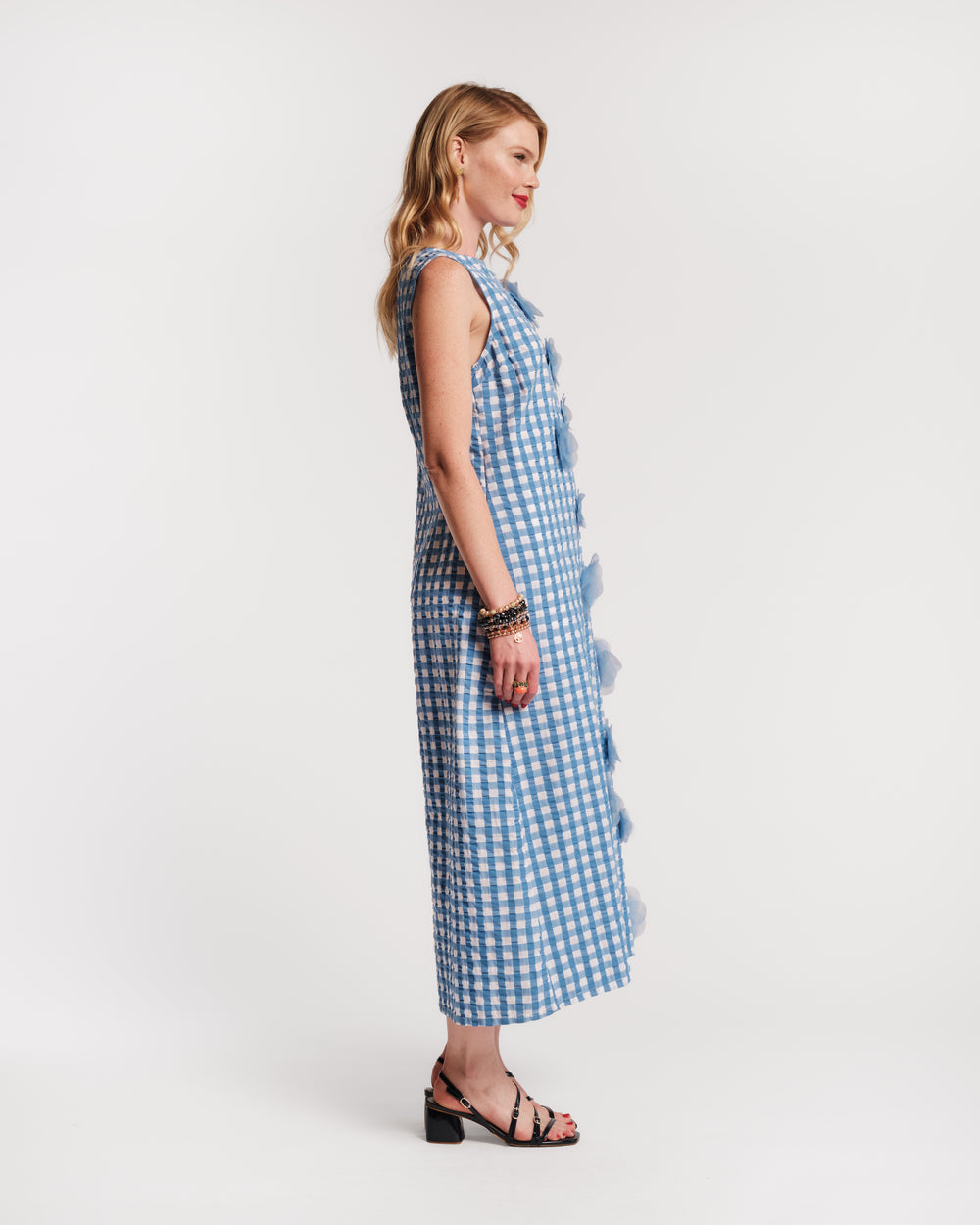 Origami Dress Gingham Cotton Poplin Blue/Oyster Frances Valentine