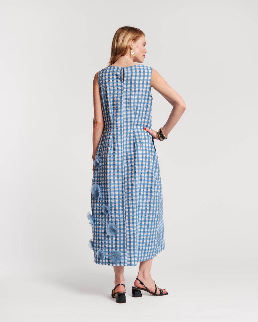 Origami Dress Gingham Cotton Poplin Blue/Oyster Frances Valentine