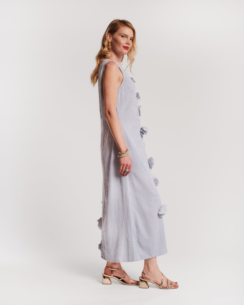 Origami Dress Seersucker Stripe Cotton Blue/White Frances Valentine