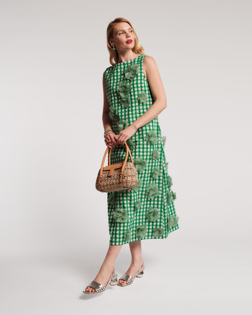 Origami Dress Gingham Cotton Poplin Green/Oyster Frances Valentine
