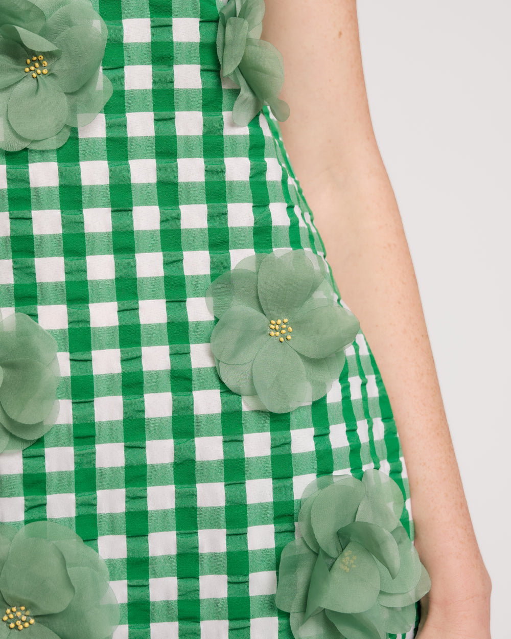Origami Dress Gingham Cotton Poplin Green/Oyster Frances Valentine
