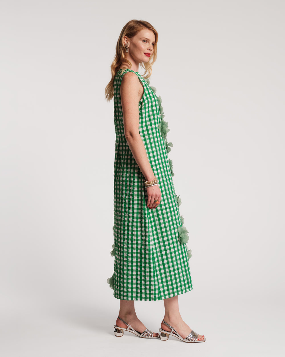 Origami Dress Gingham Cotton Poplin Green/Oyster Frances Valentine