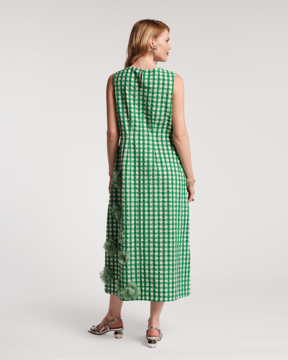Origami Dress Gingham Cotton Poplin Green/Oyster Frances Valentine