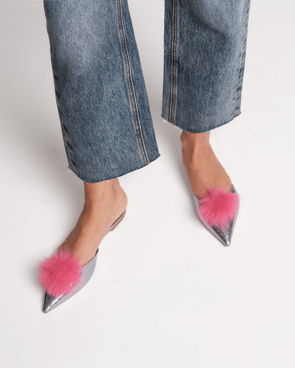 Pauline Pom Pom Flat - Light Blue/Pink Flats Frances Valentine