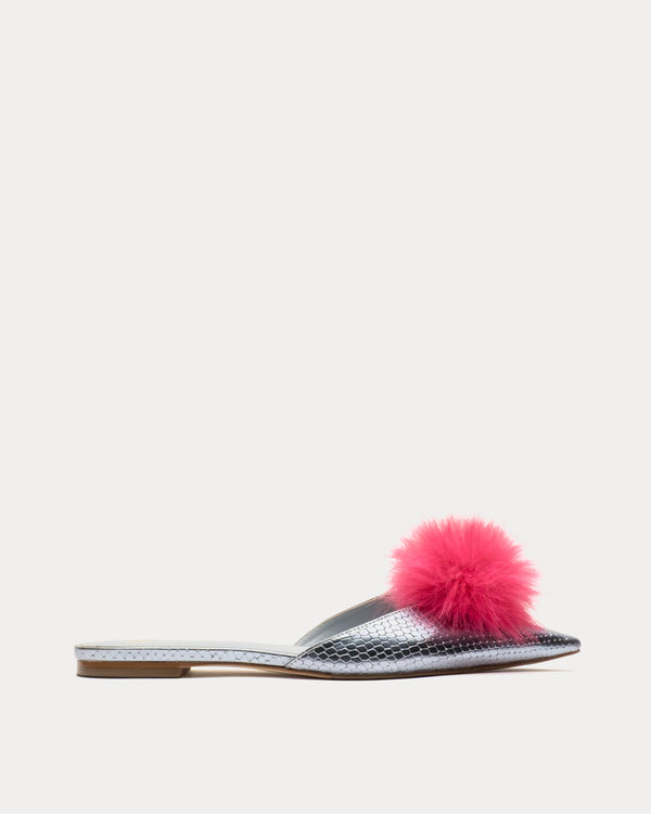 Pauline Pom Pom Flat - Light Blue/Pink