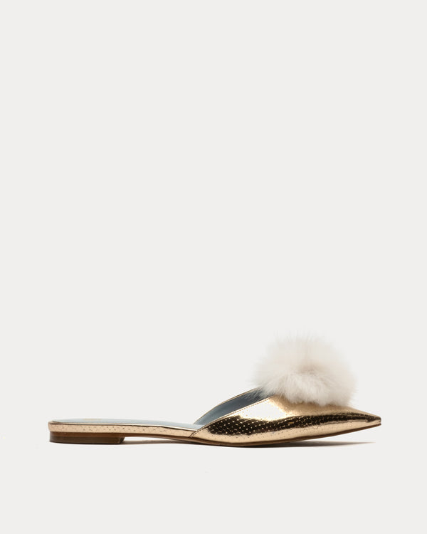 Pauline Pom Pom Flat - Platino/White