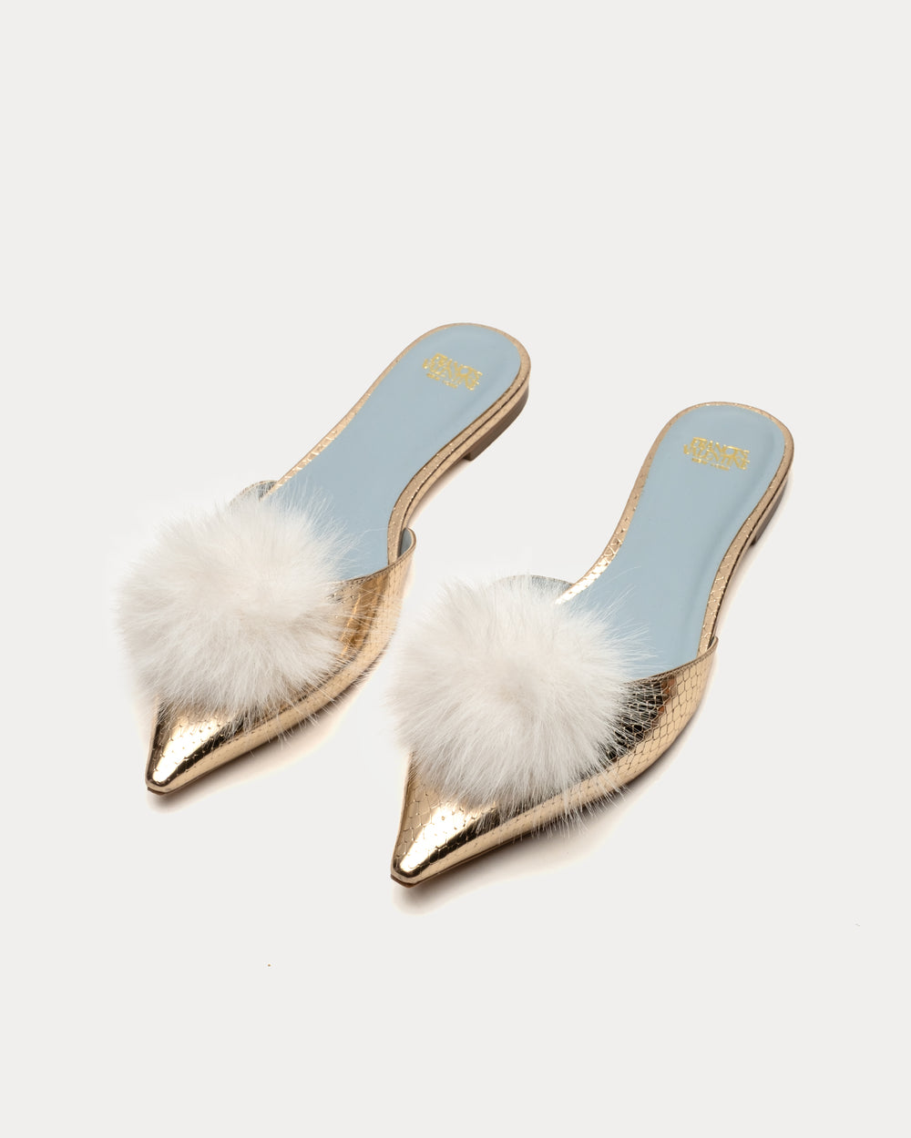 Pauline Pom Pom Flat - Platino/White Flats Frances Valentine