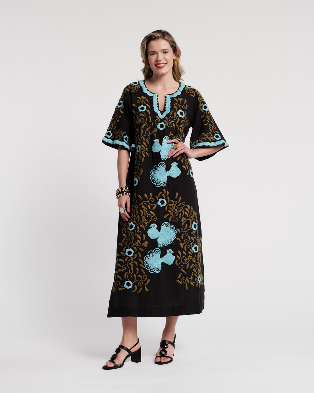 Embroidered Charming Caftan - Black/Light Blue Caftan Frances Valentine
