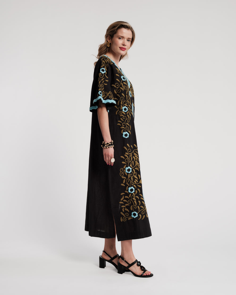 Embroidered Charming Caftan - Black/Light Blue Caftan Frances Valentine