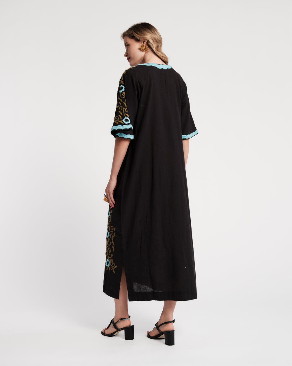 Embroidered Charming Caftan - Black/Light Blue Caftan Frances Valentine