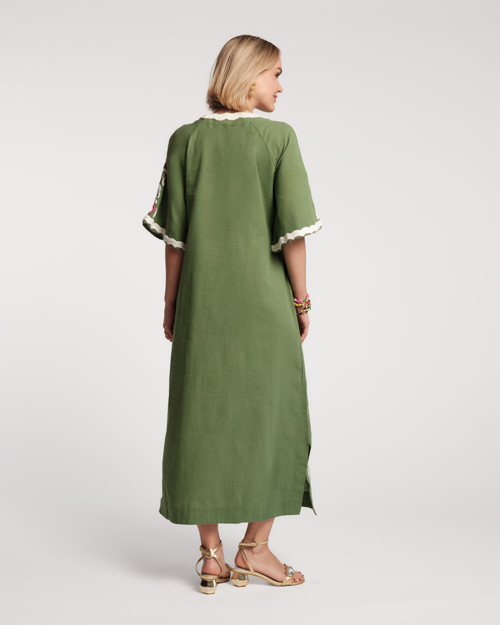 Embroidered Peacock Charming Caftan - Green