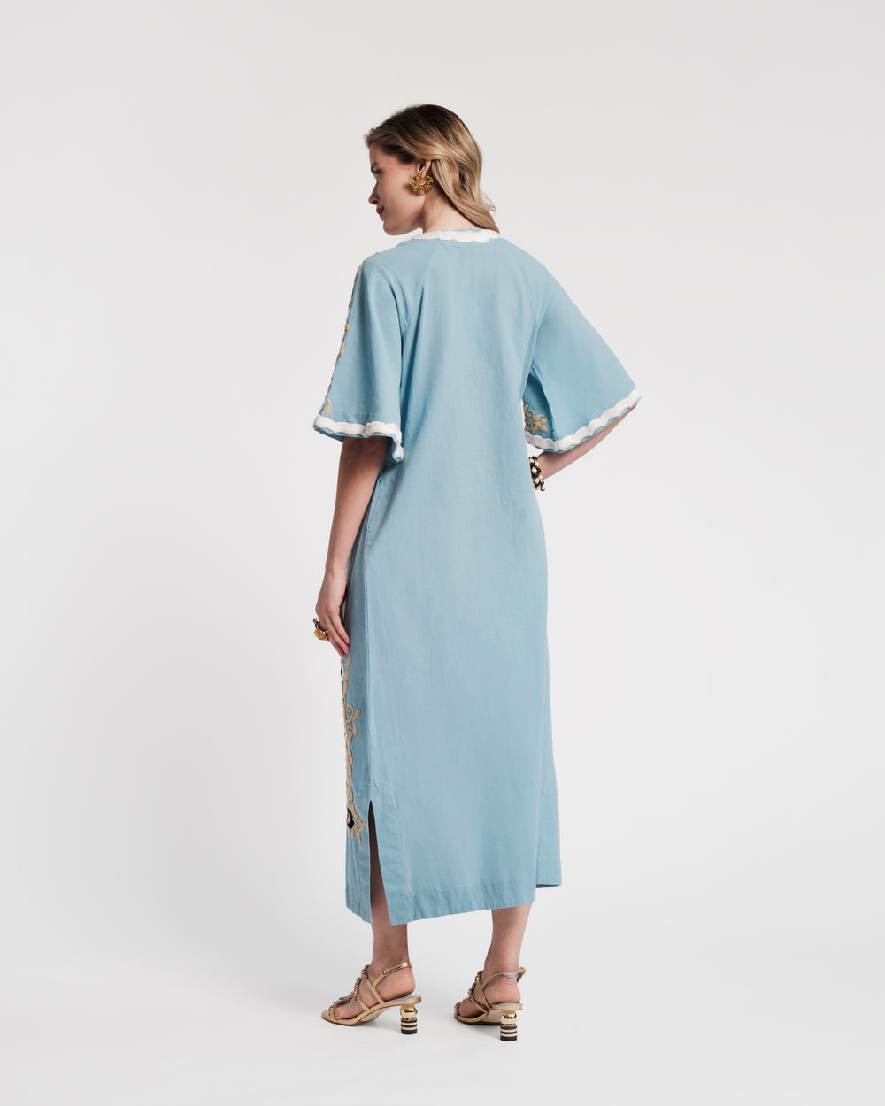 Embroidered Charming Caftan - Light Blue/Black Caftan Frances Valentine