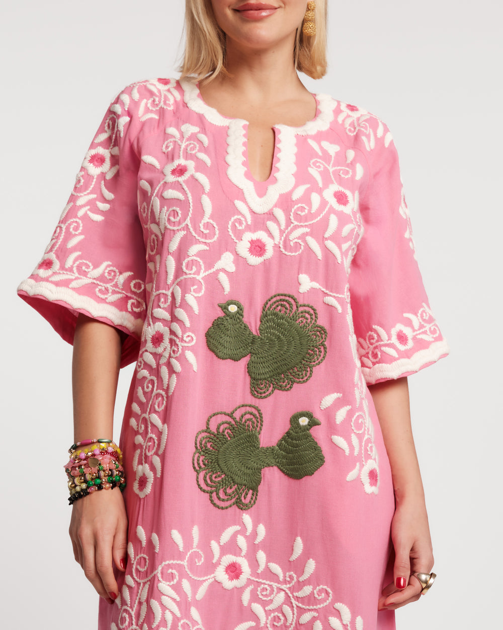 Peacock Caftan Embroidery Cotton Pink/Multi Frances Valentine