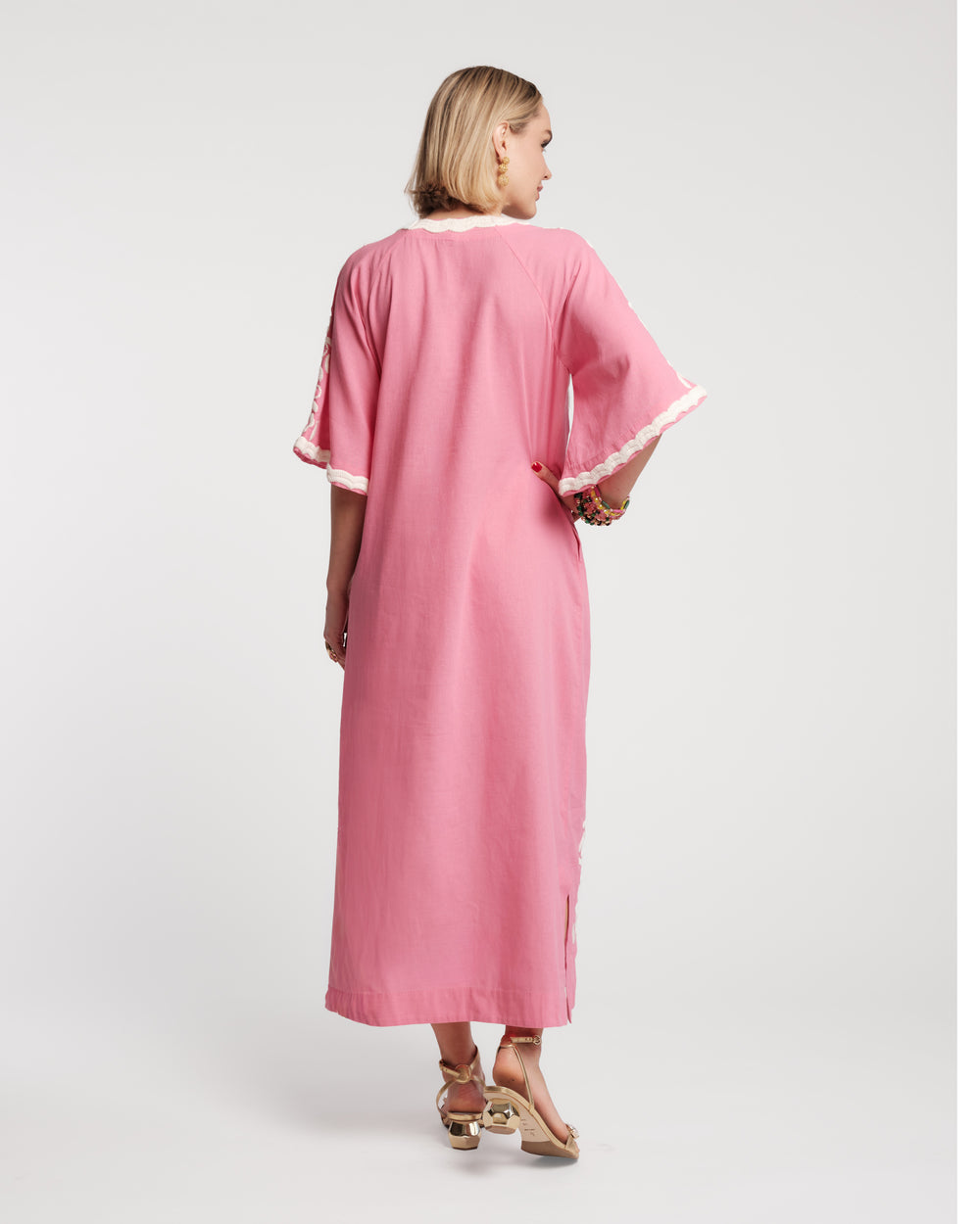 Peacock Caftan Embroidery Cotton Pink/Multi Frances Valentine