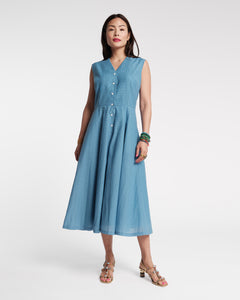Peggy Midi Dress Set Cotton Blue - Frances Valentine
