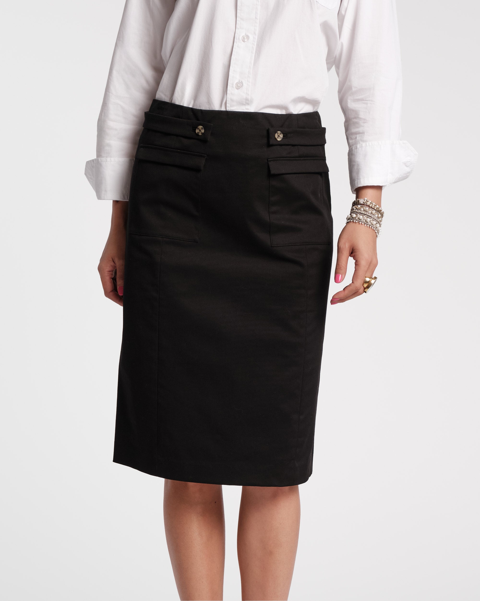 Pencil Skirt Stretch Cotton Black