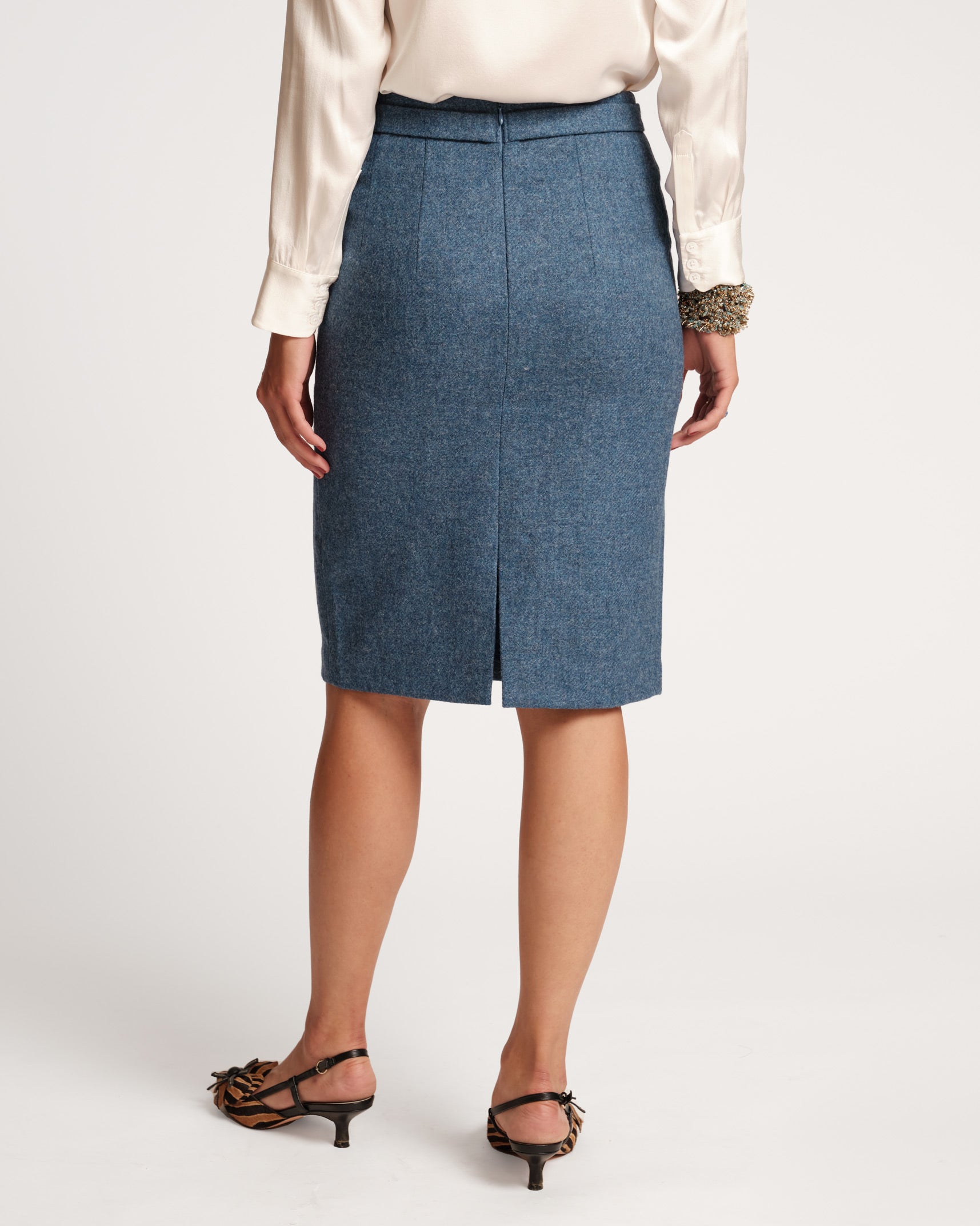 Wool Pencil Skirt Blue