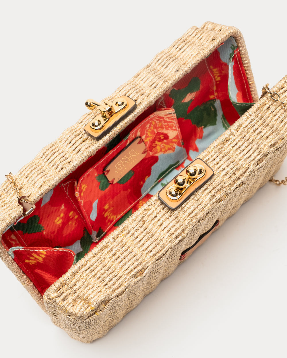 Pepper Clutch Wicker w/Metal Chain Handle Wicker Gold OS Frances Valentine